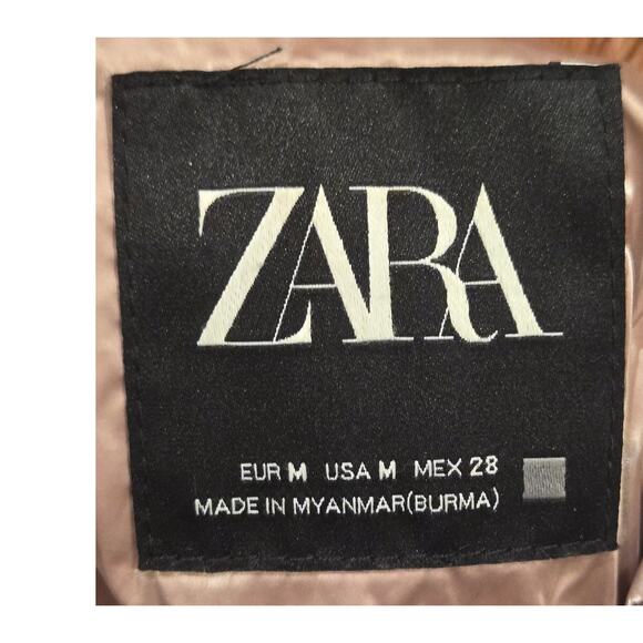 Zara Hooded Puffer Jacket Pink Metallic Medium - Picture 8 of 12